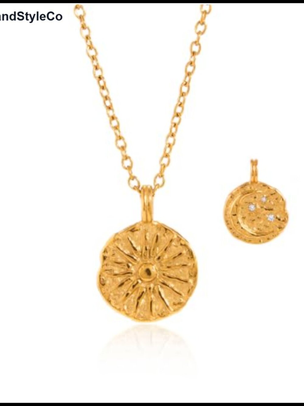 Double Sided Sun Moon Coin Pendant Necklace - Stainless Steel